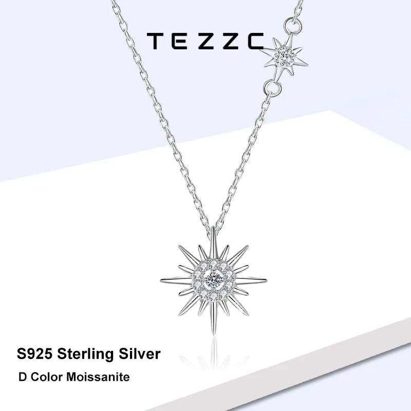 Tezzc Moissanite Lab Diamond  Pendant Necklace For Women Men 925 Sterling Silver Sun Flower Party Fine Jewelry wholesale