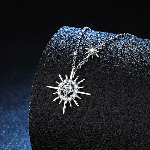 Tezzc Moissanite Lab Diamond  Pendant Necklace For Women Men 925 Sterling Silver Sun Flower Party Fine Jewelry wholesale