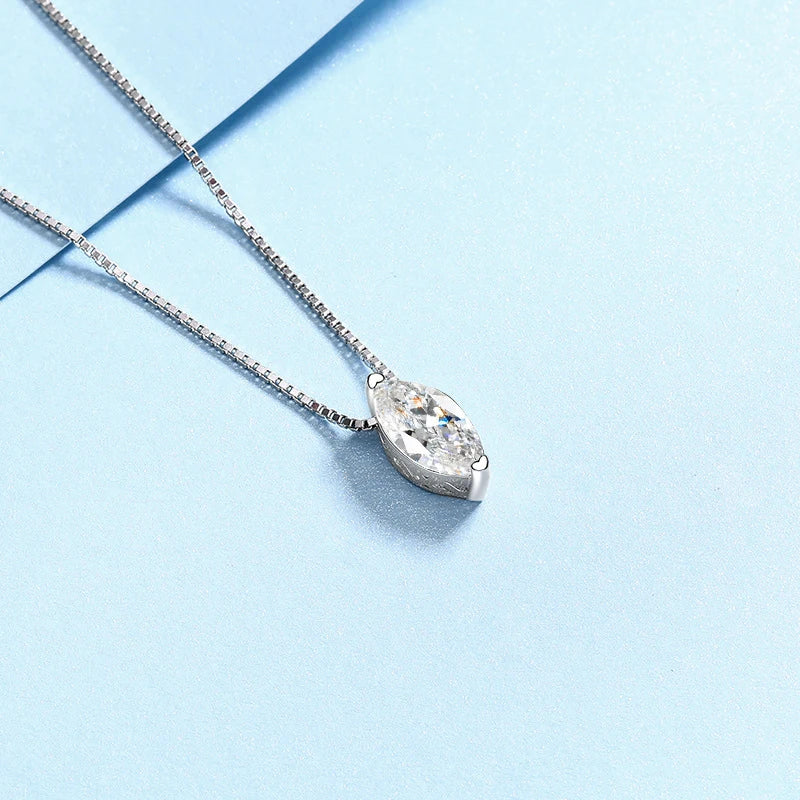 Tezzc 1ct Moissanite Necklaces for Women Marquise Shape Pendant s925 Silver with Gold Plated Party Necklace Design Chain Jewelry